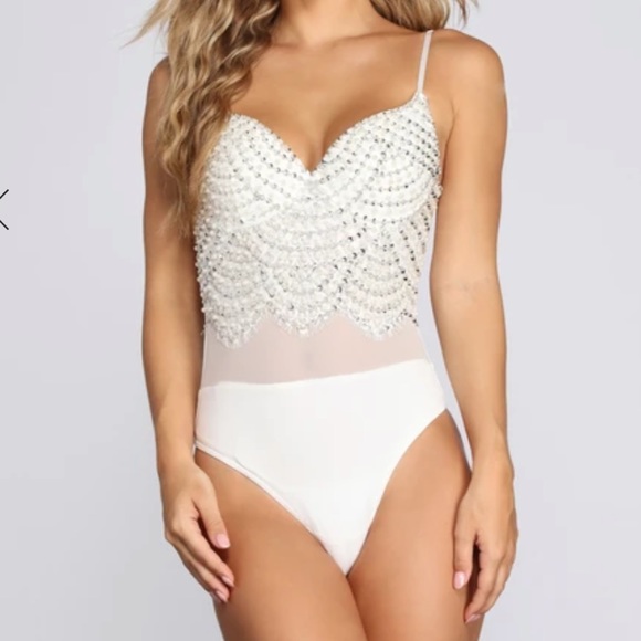 Bedazzled sequence white body suit ✨🤍💎 - Picture 2 of 3